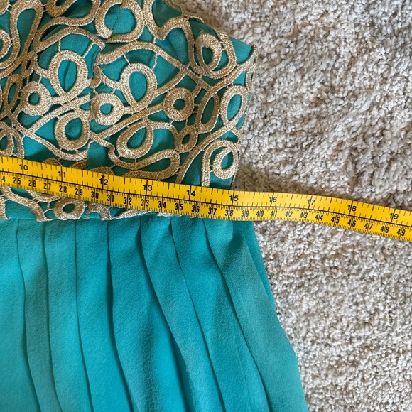 Lilly Pulitzer Jillie Strapless Dress in Teal with Cream/Gold Applique Size 4‎ - Picture 8 of 10